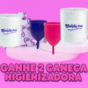2 coletores menstruais violeta cup ganhe 2 canecas higienizadora