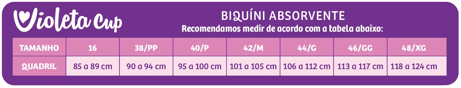 Kit Calcinha Fluxo Intenso + Biquini Fluxo Moderado 7 violetacup tabela horizontal biquini 1