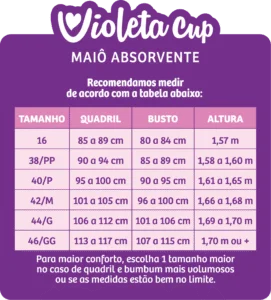 Maiô Absorvente da Violeta Cup - Conheça a novidade da lojinha! 2 violetacup maio v00 tabela tamanhos